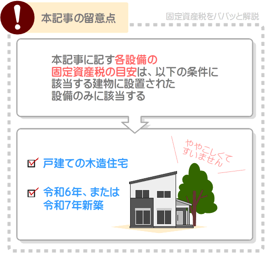 この記事で紹介する固定資産税の目安は、令和7年に新築された木造住宅に設置された設備のみに該当する