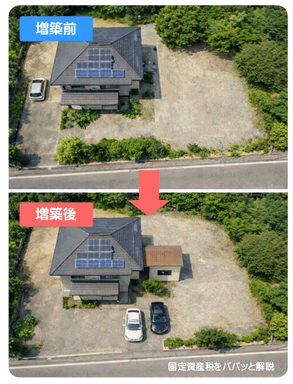 増築がバレて固定資産税が上がるきっかけとなる航空写真の例